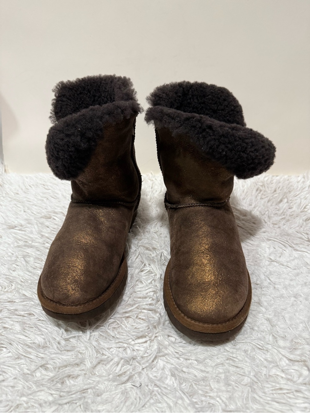 UGG Australia Chocolate Brown Shearling Fold-Over Short Button Boots Size: W8
